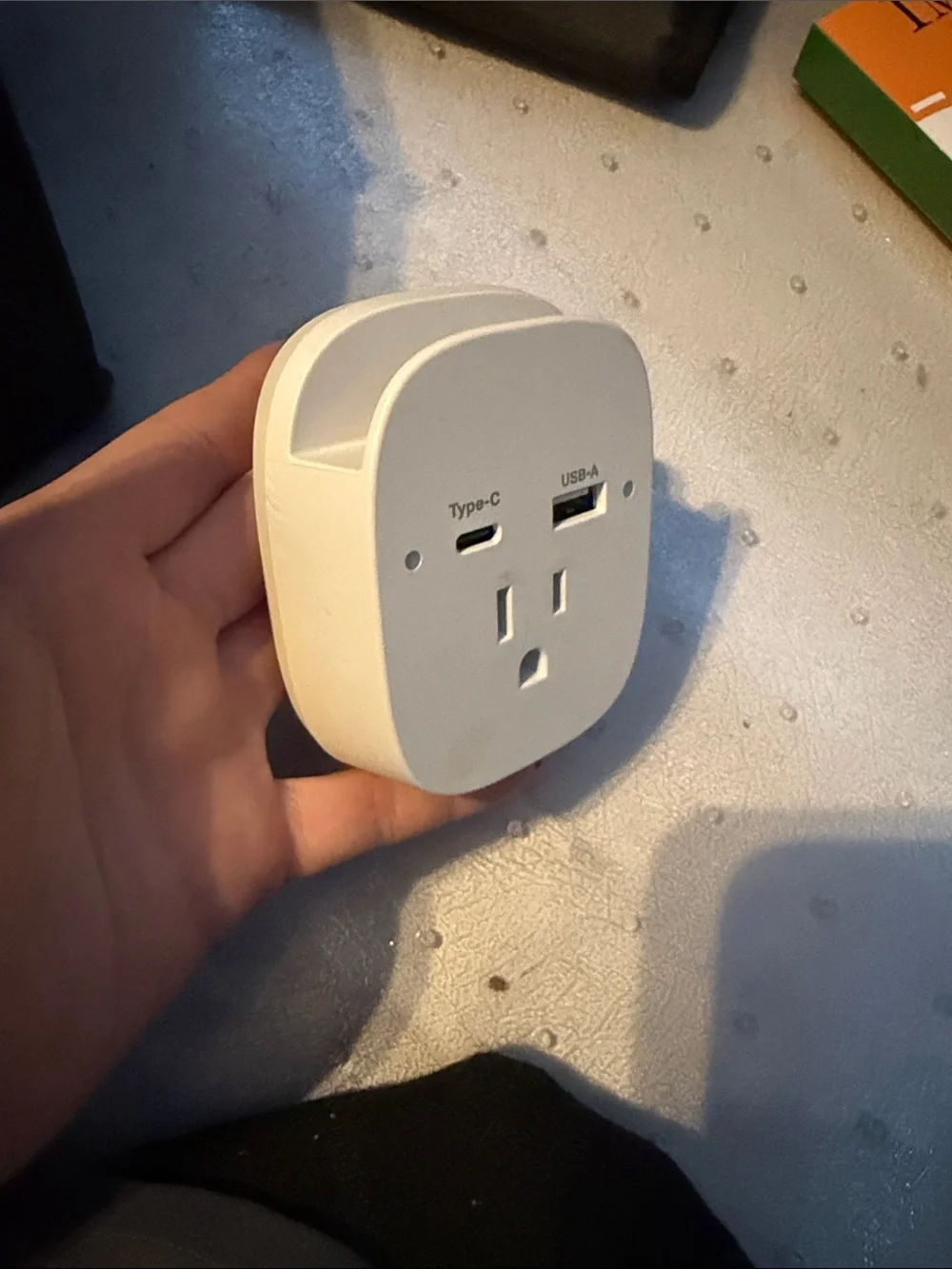 White USB-C and USB-A Wall Power Adapter with AC Outlet